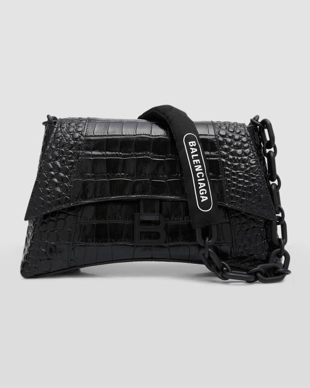Downtown Small Shoulder Bag With Chain Crocodile Embossed